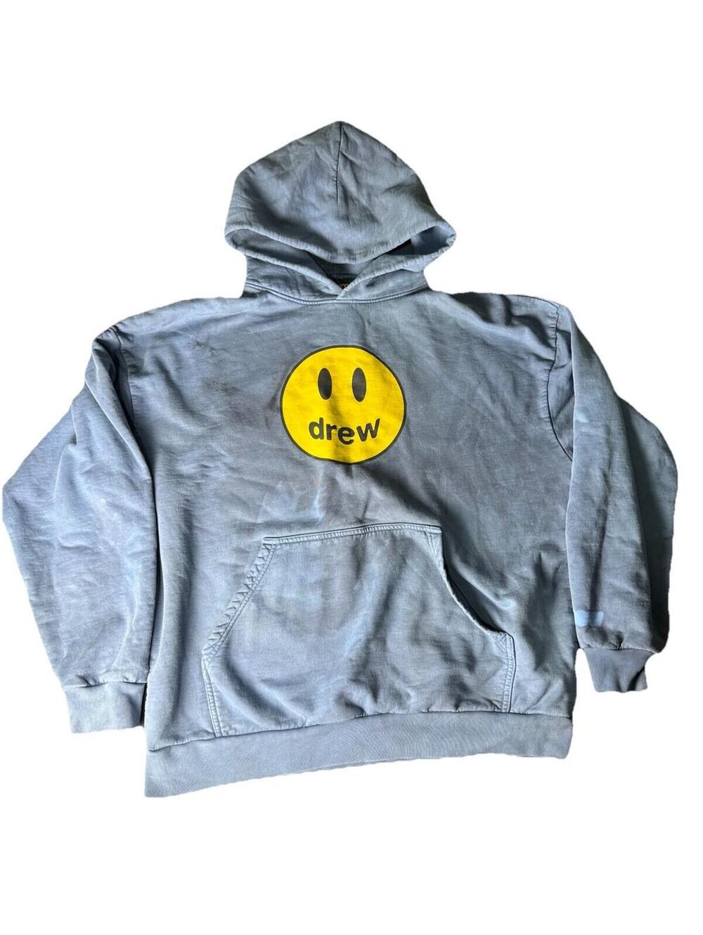 Drew House Mascot Smiley Logo Hoodie Blue Black Tie Diy  Mens Size Large